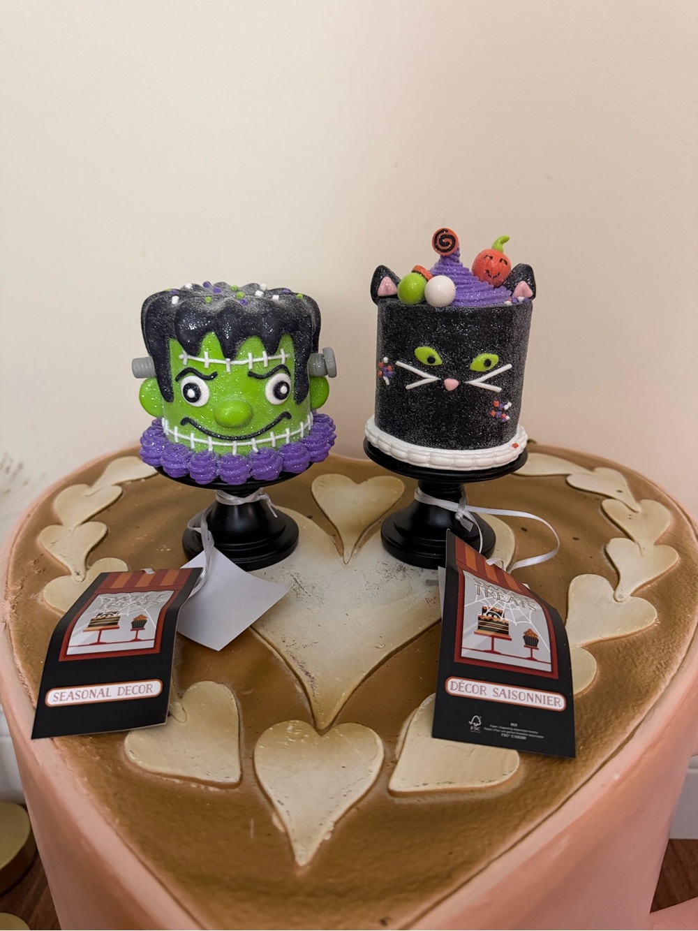 Set of 2 Sweet Treats Halloween Mini Resin Frankenstein & Black Cat Cakes